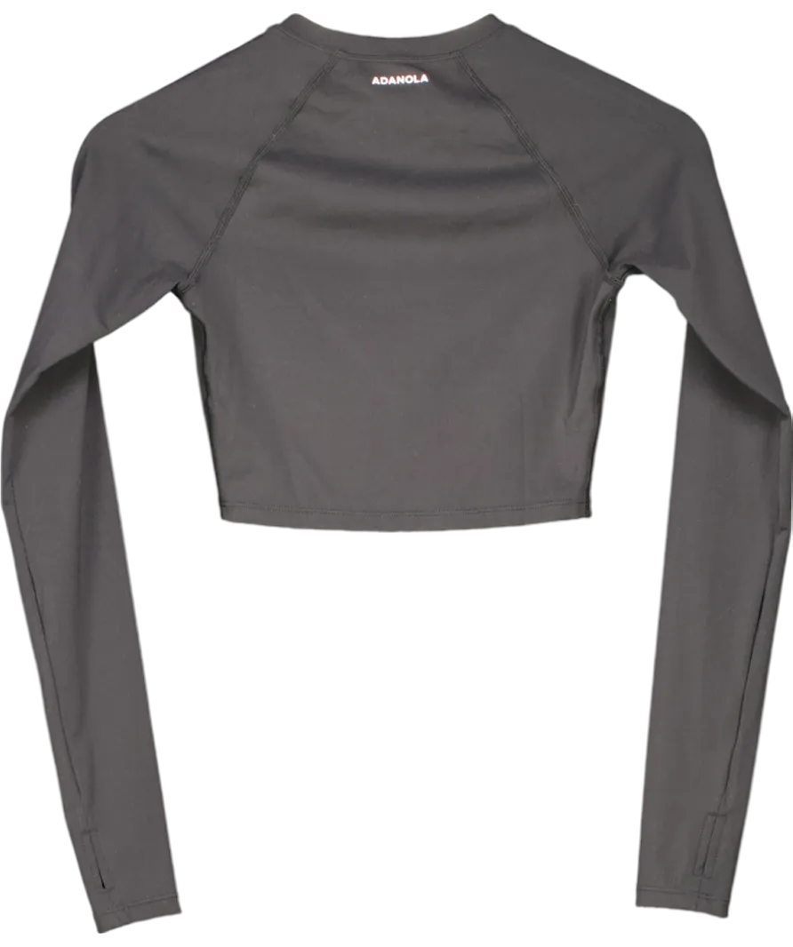 Adanola Black Long Sleeve Cropped Stretch Woven T-shirt UK XS