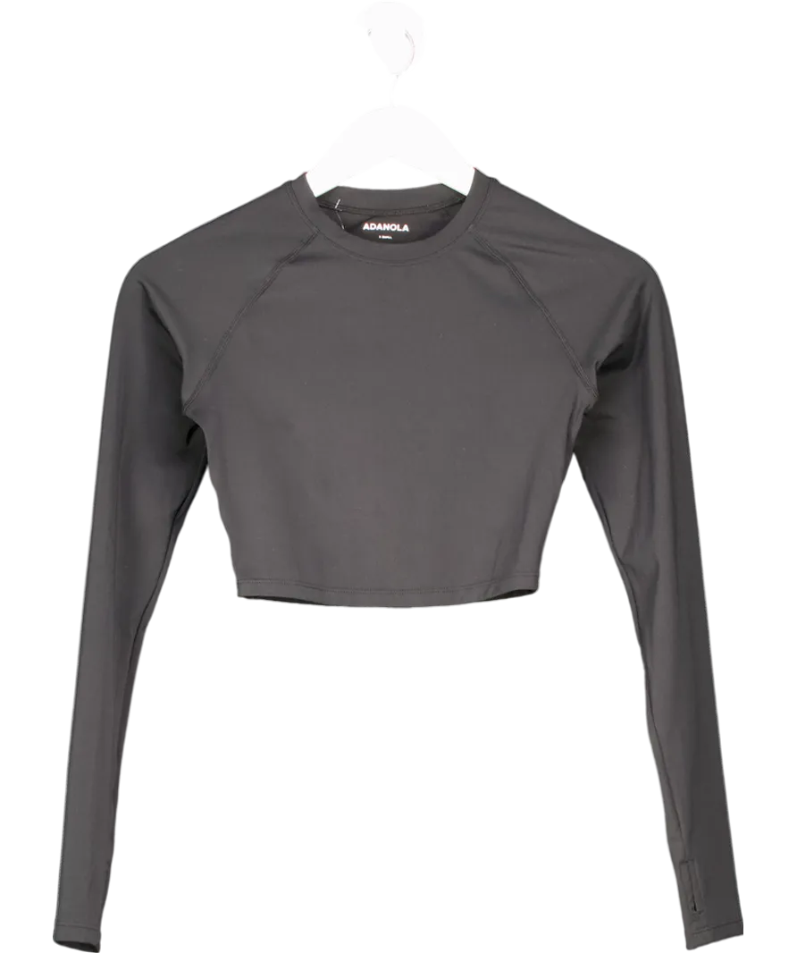 Adanola Black Long Sleeve Cropped Stretch Woven T-shirt UK XS