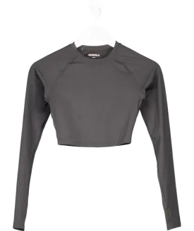 Adanola Black Long Sleeve Cropped Stretch Woven T-shirt UK XS