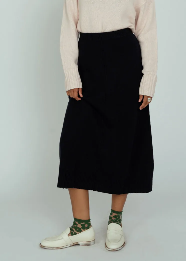 Allude Navy Wool Cashmere Sweater Knit Skirt