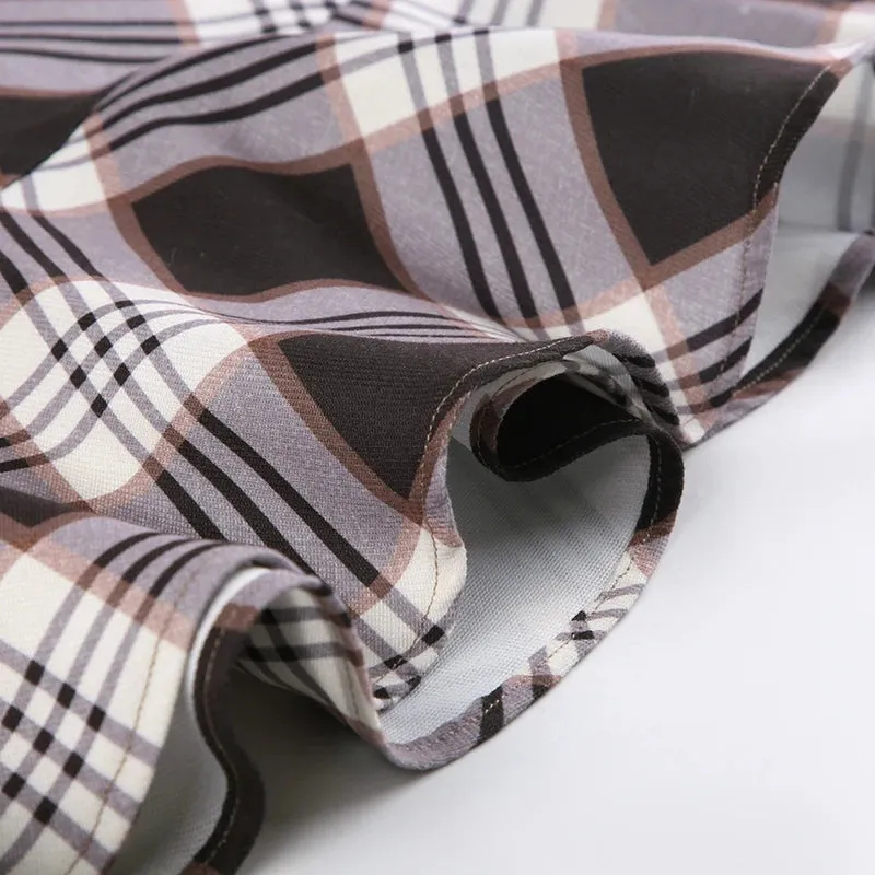 Brown Plaid A-Line Mini Skirts
