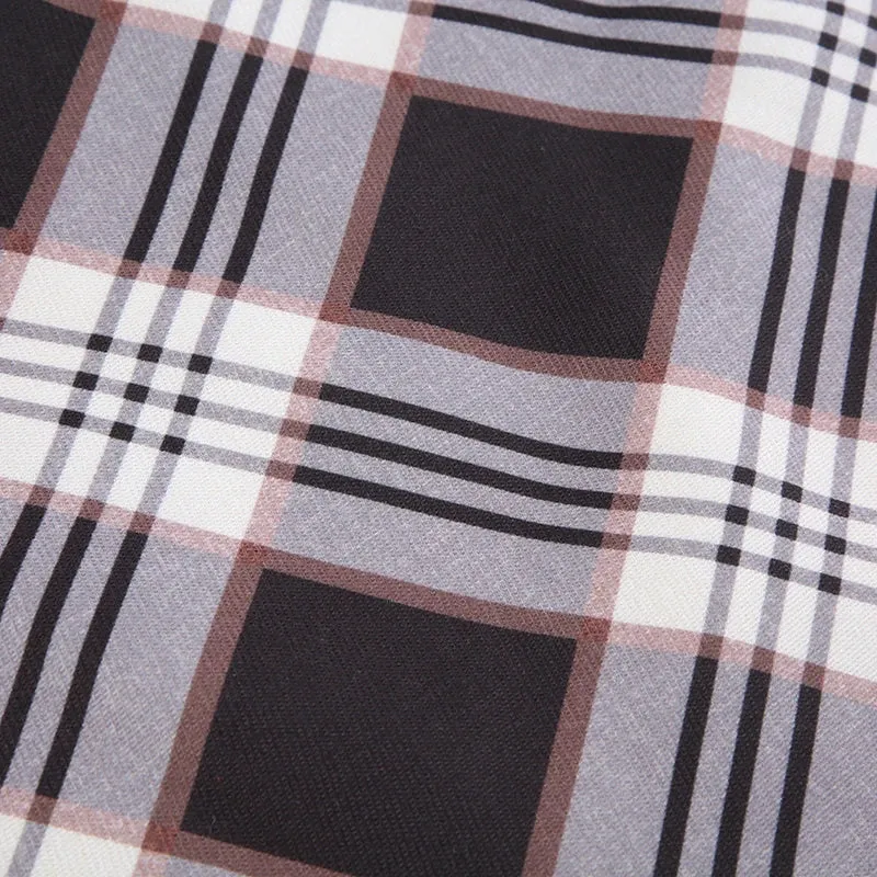 Brown Plaid A-Line Mini Skirts