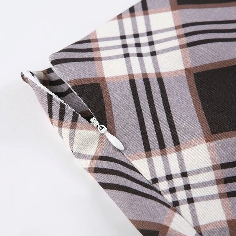 Brown Plaid A-Line Mini Skirts