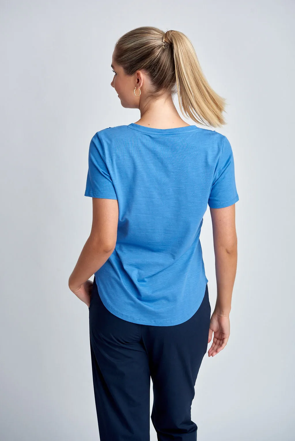 Cotton V Neck Tee Regatta Blue