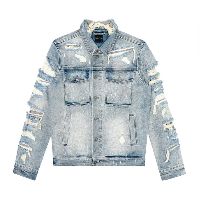 Distressed Rip & Repair Jean Jacket - Suffolk Blue