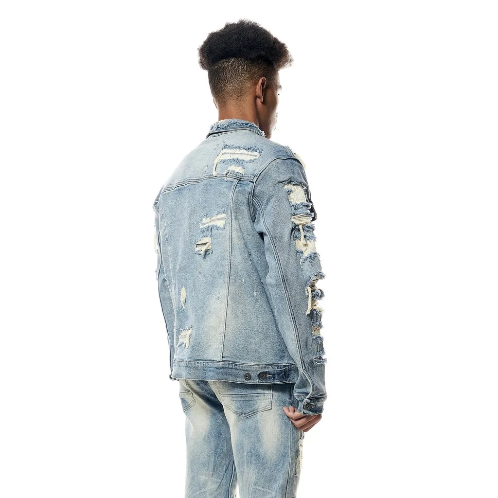 Distressed Rip & Repair Jean Jacket - Suffolk Blue