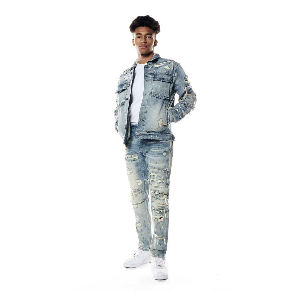 Distressed Rip & Repair Jean Jacket - Suffolk Blue