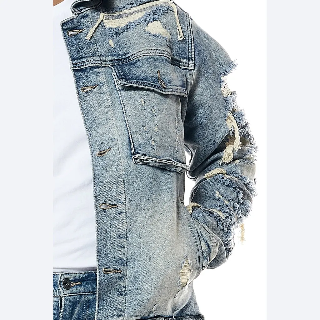 Distressed Rip & Repair Jean Jacket - Suffolk Blue