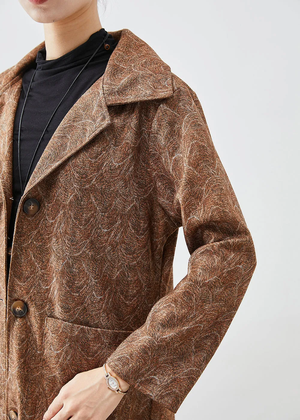 DIY Khaki Oversized Print Cotton Trench Coats Fall LY9837