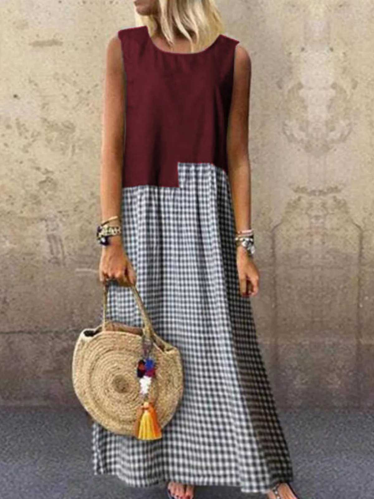 Dunnmall Pockets A-Line Casual Cotton-Blend Casualdress