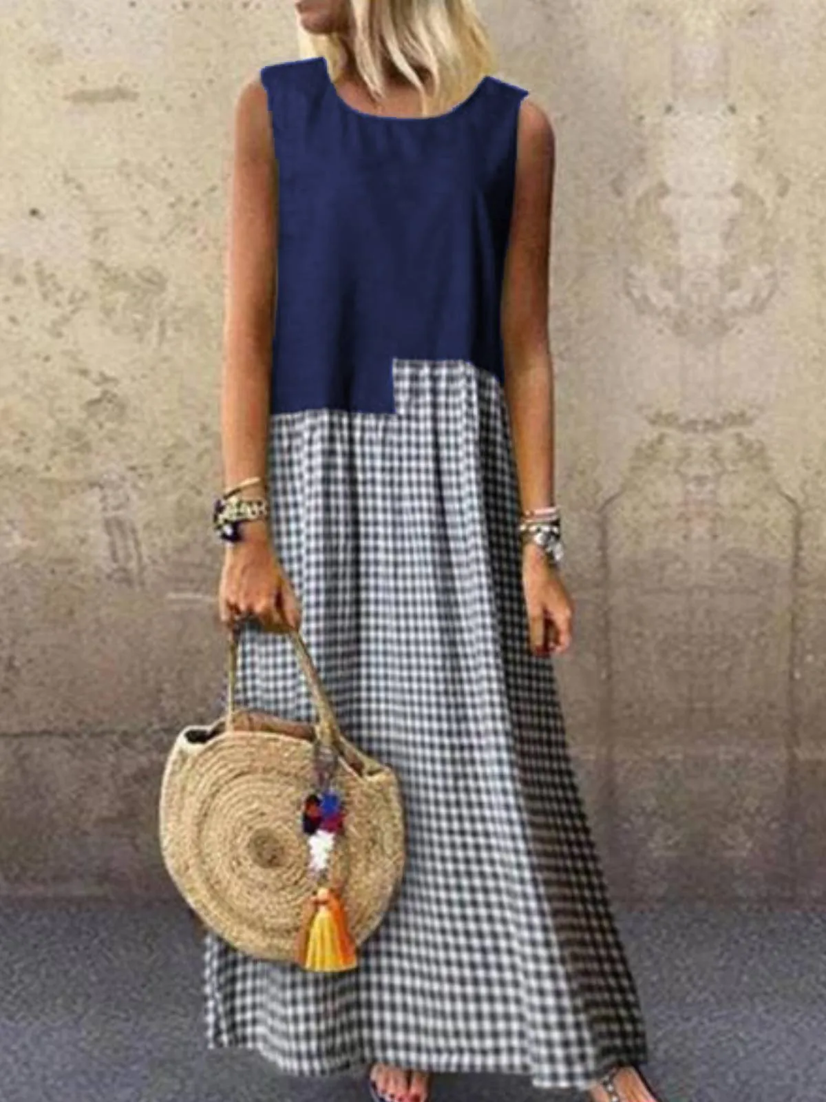 Dunnmall Pockets A-Line Casual Cotton-Blend Casualdress