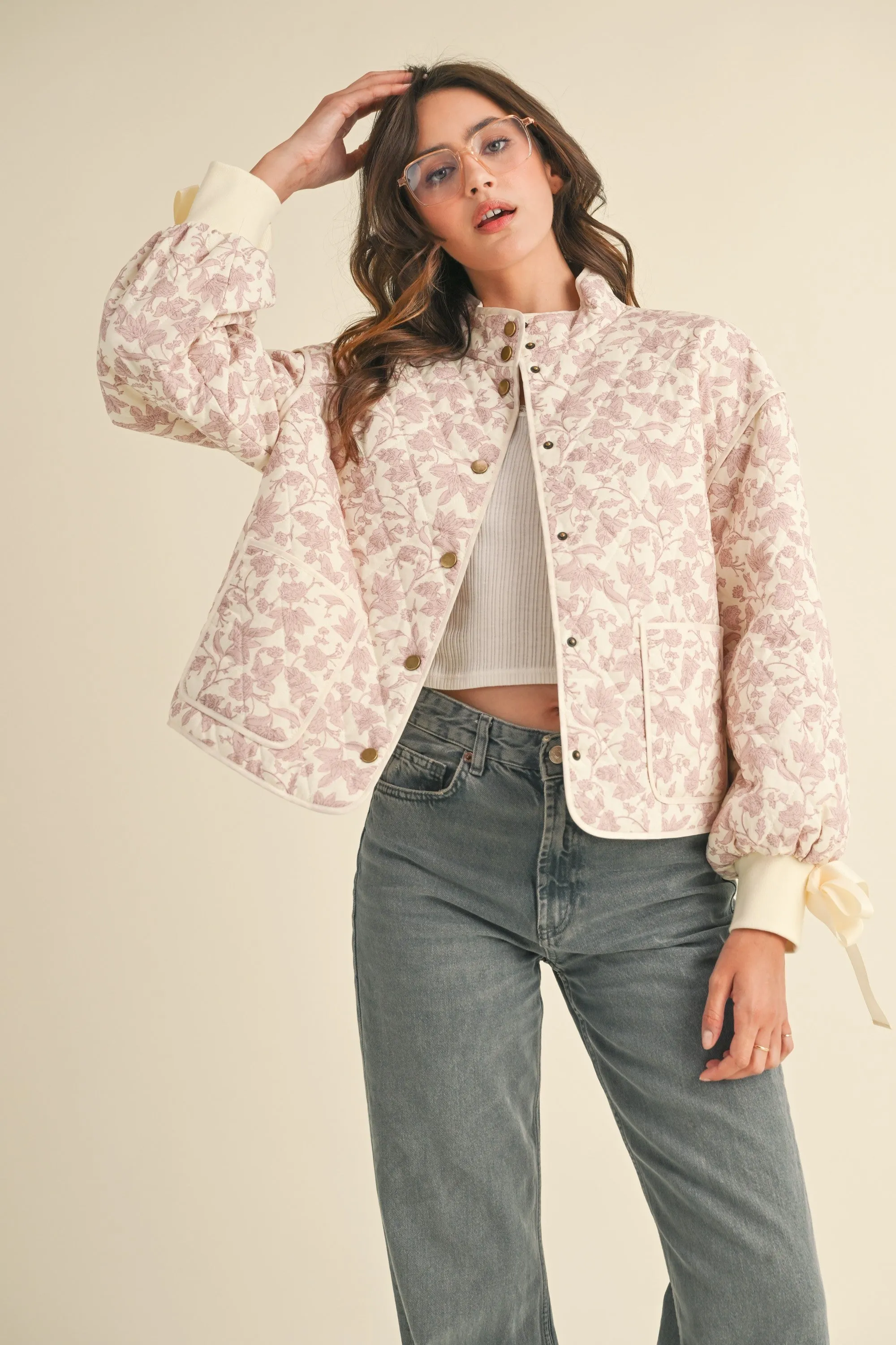 Floral Quilted Jackets with Bow Details