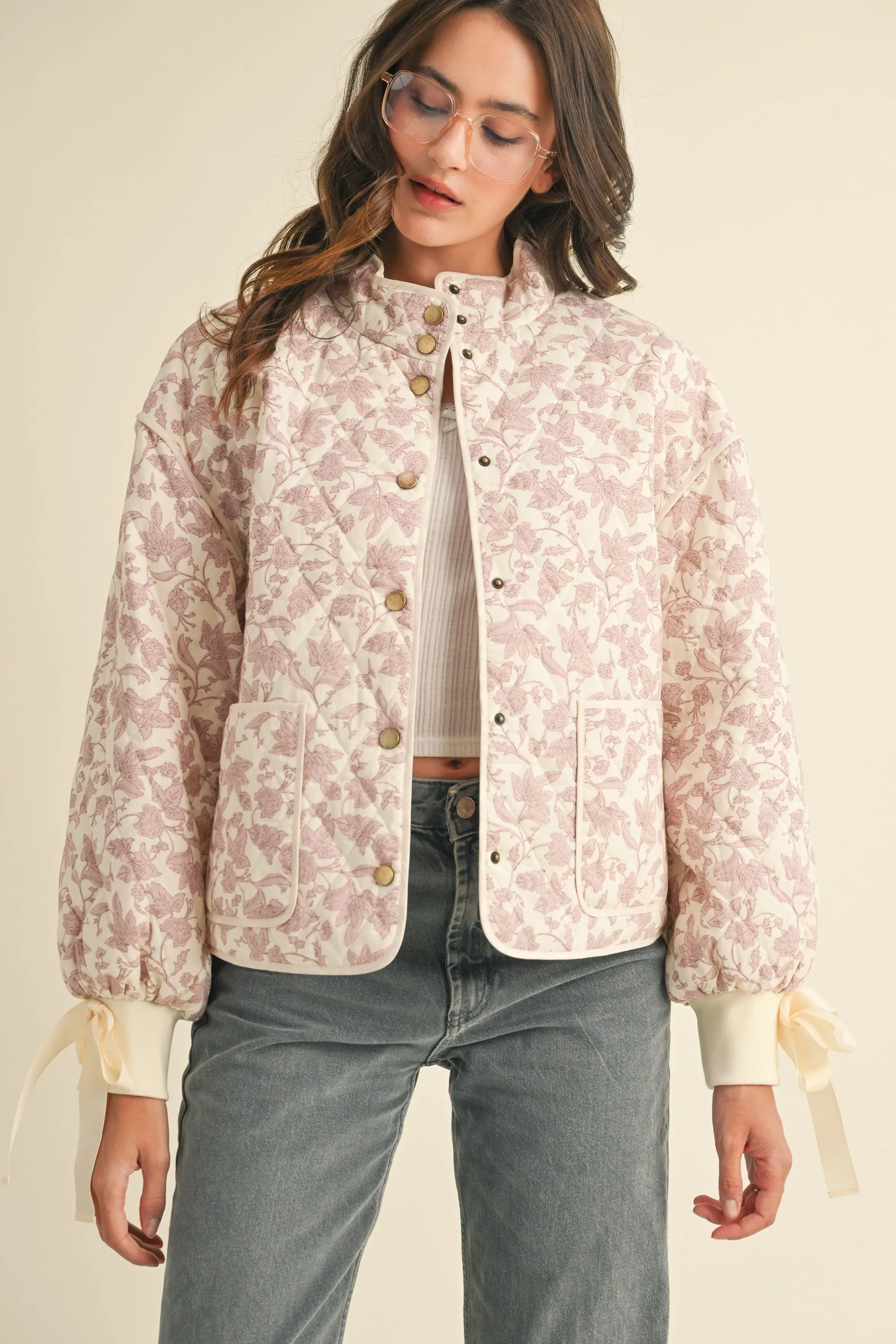 Floral Quilted Jackets with Bow Details