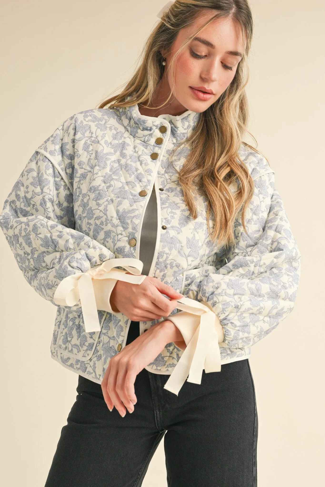Floral Quilted Jackets with Bow Details