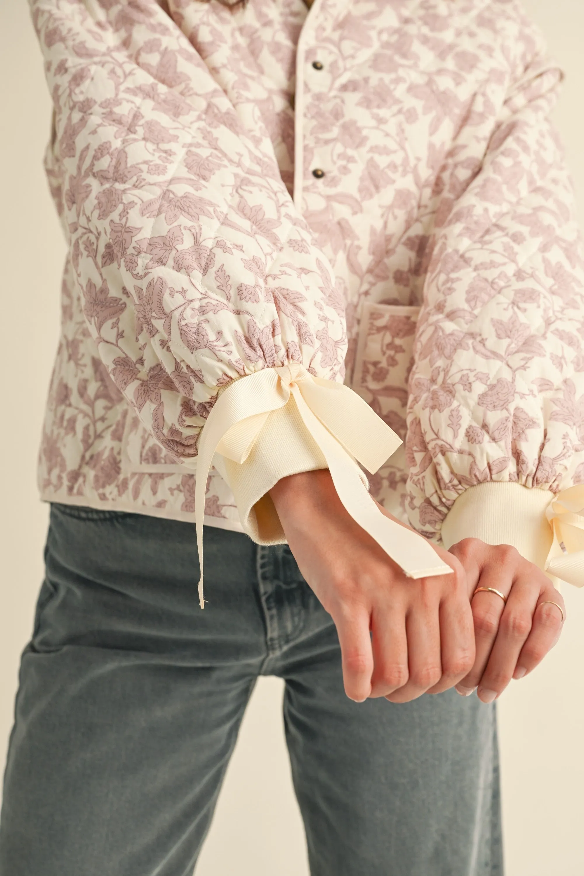 Floral Quilted Jackets with Bow Details