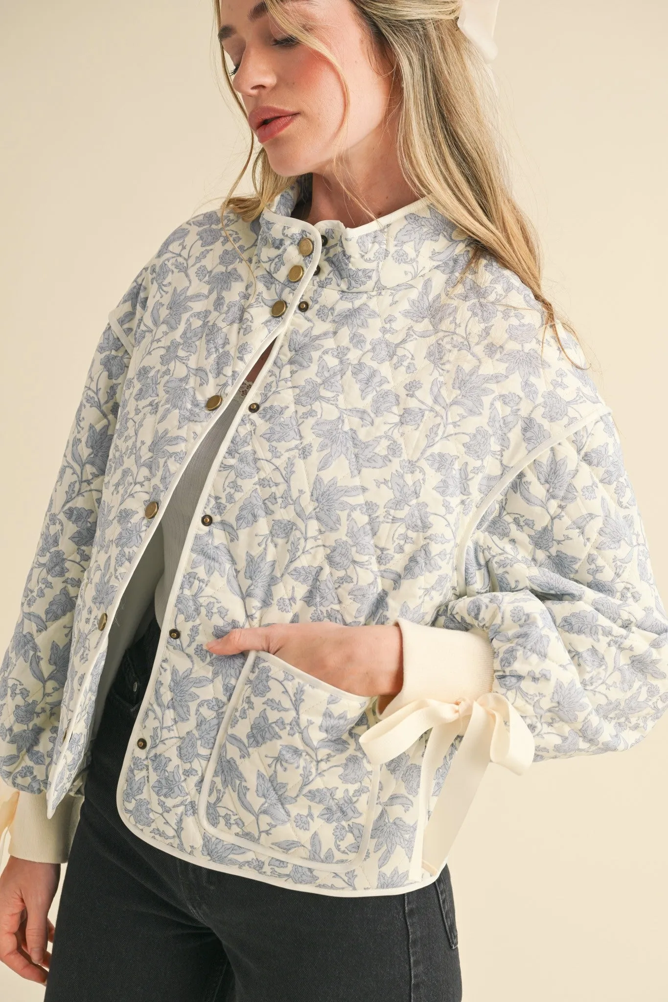 Floral Quilted Jackets with Bow Details