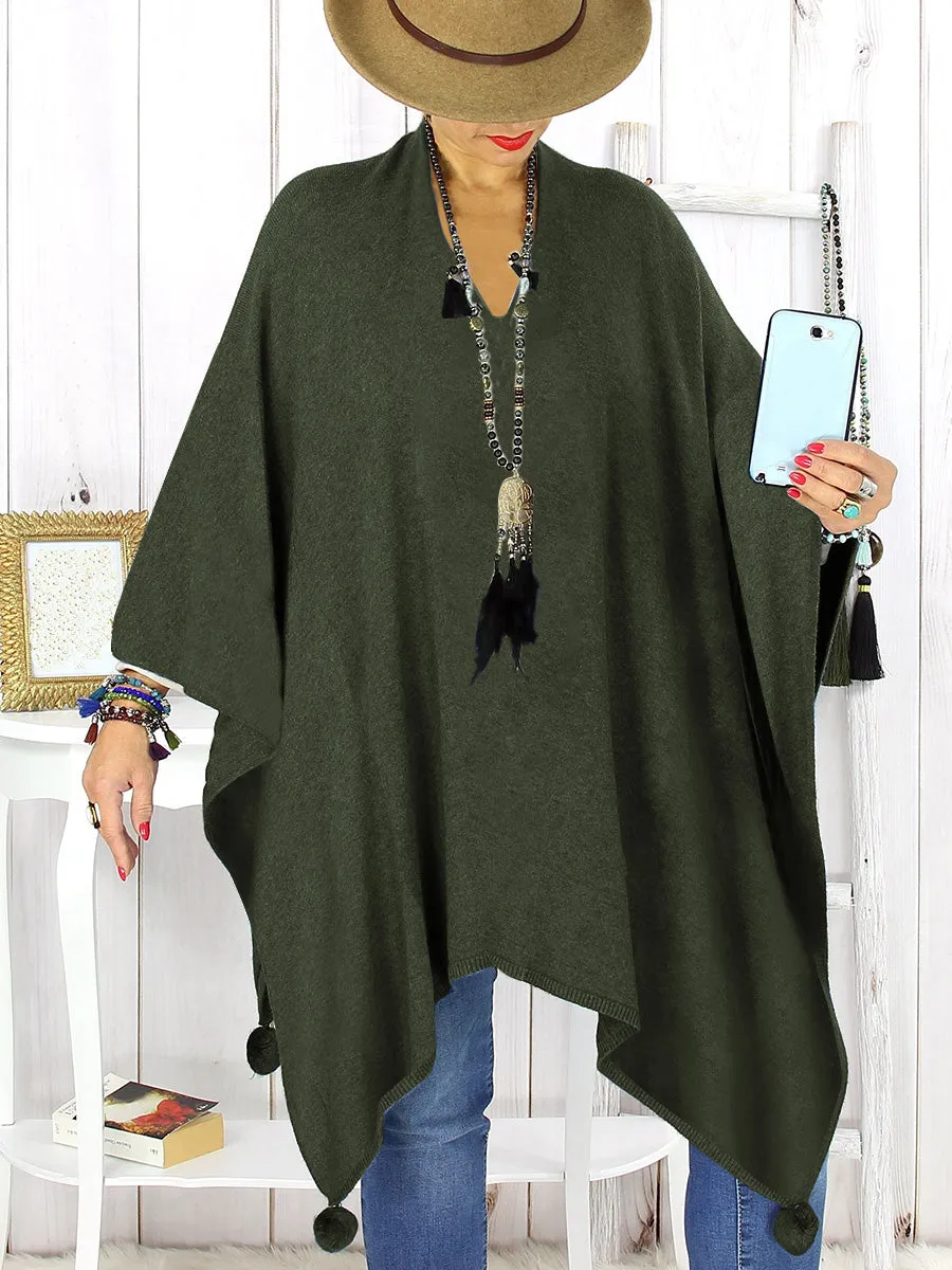 Furry Ball Pendant V-Neck Sweater