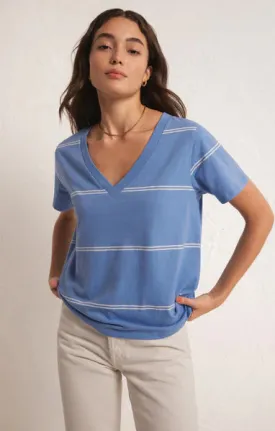Girlfriend Twin Stripe V Neck Tee