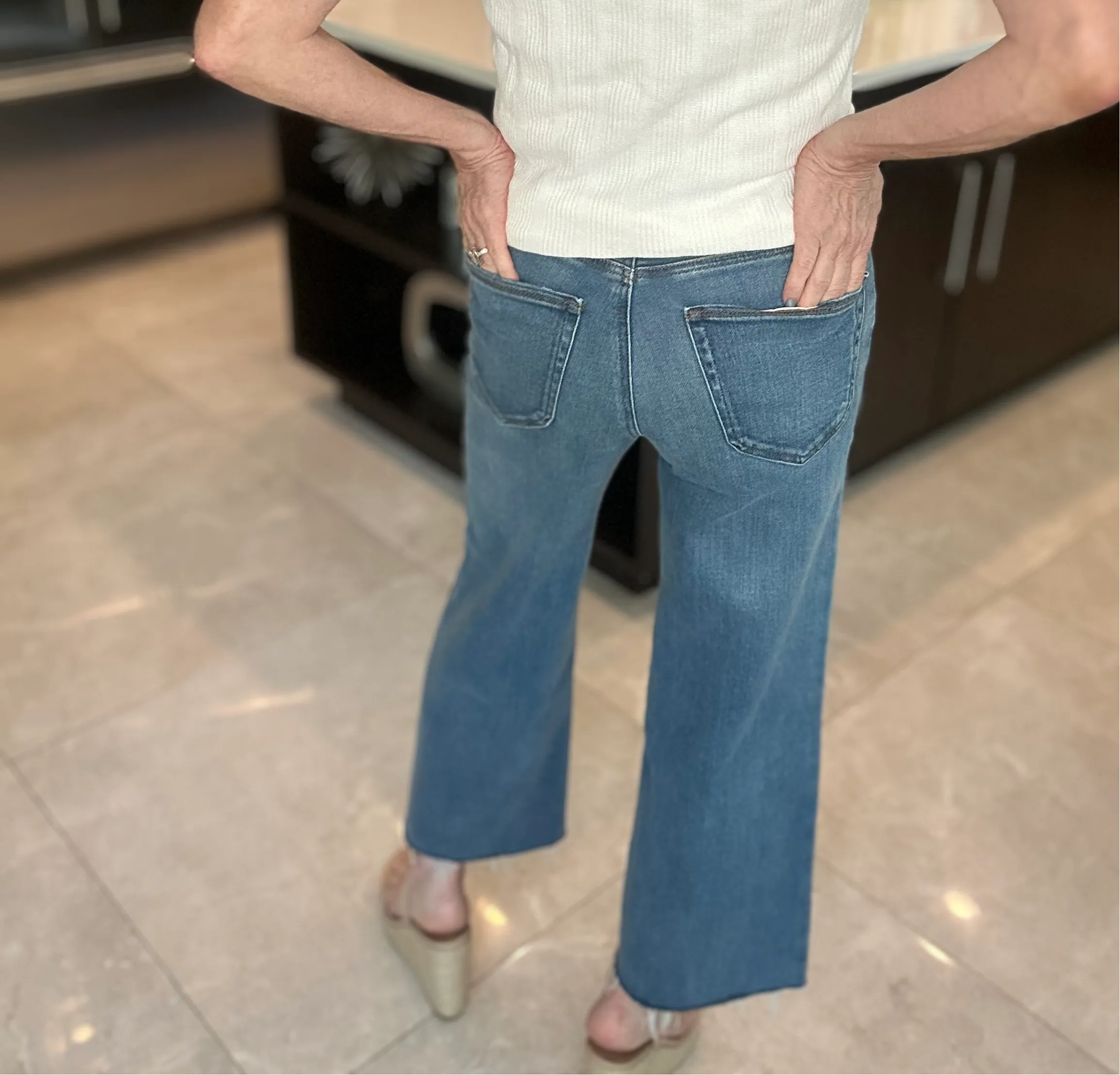 Good Waist Palazzo Crop Jeans w/ Tuxedo Shadow