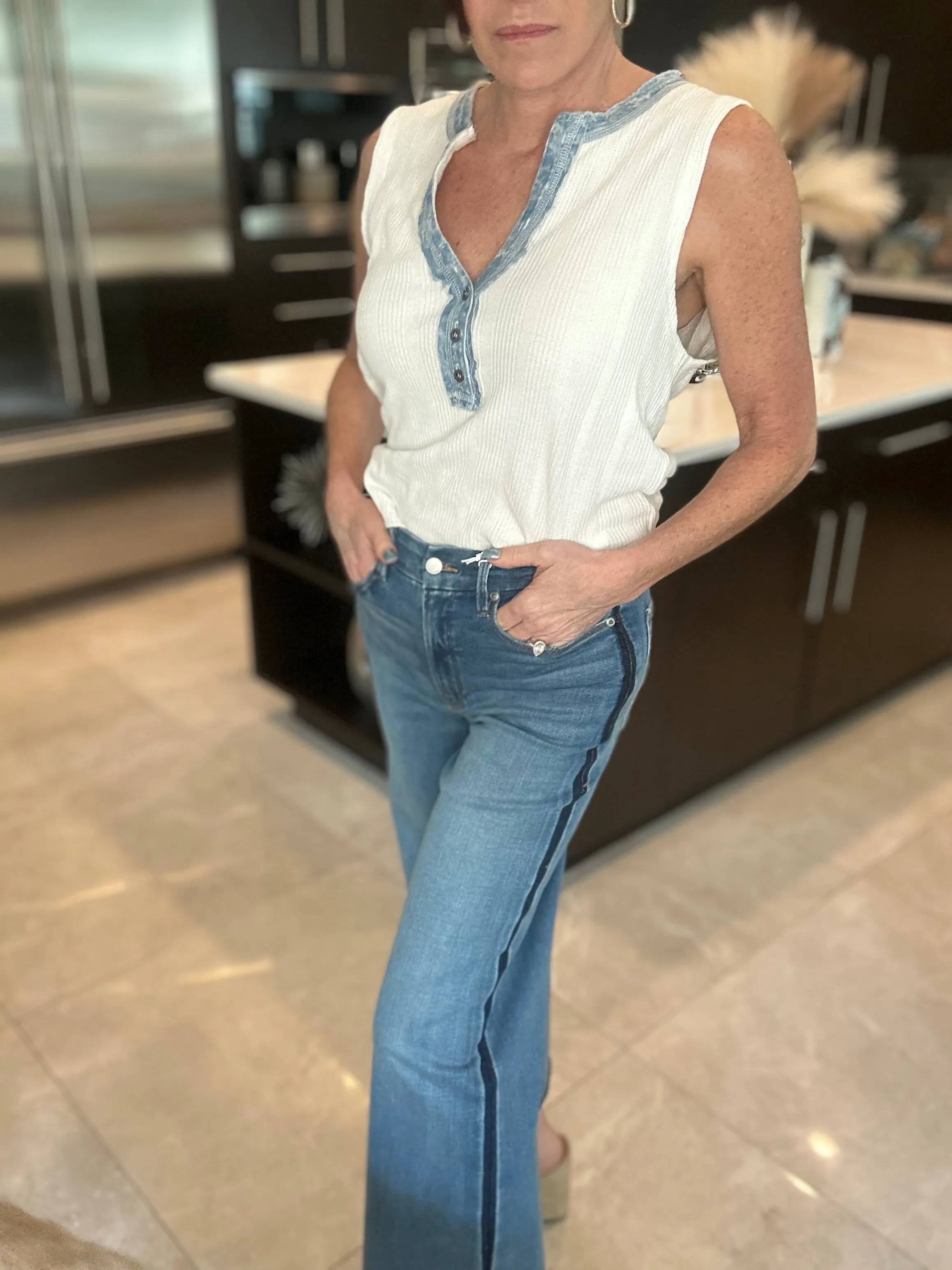Good Waist Palazzo Crop Jeans w/ Tuxedo Shadow