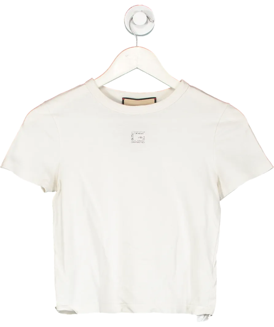 Gucci White Cropped T-shirt With Crystal G Logo UK XS