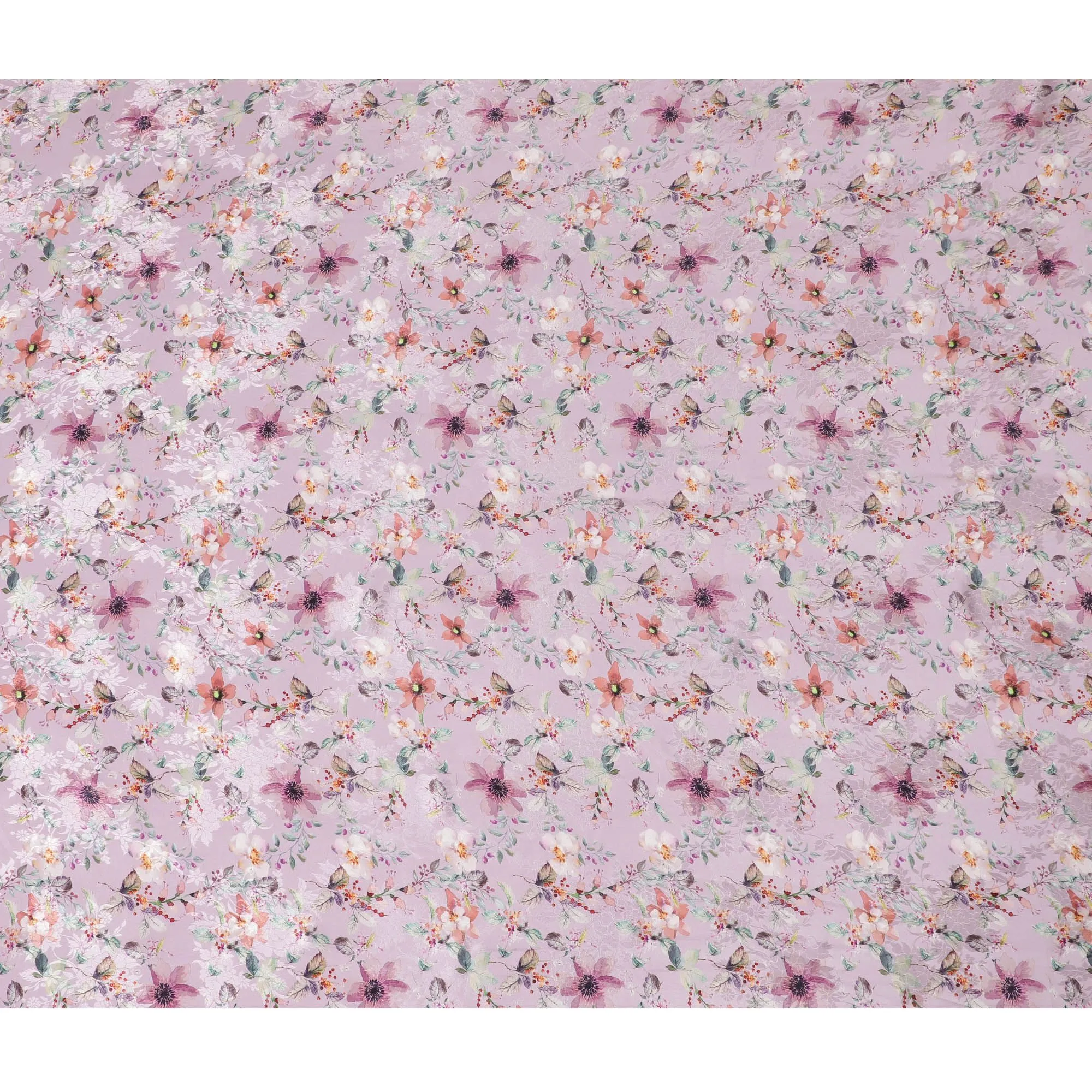 Lavender Garden Synthetic Crepe Fabric, 110cm Width - Vibrant Floral Print from India-D17931