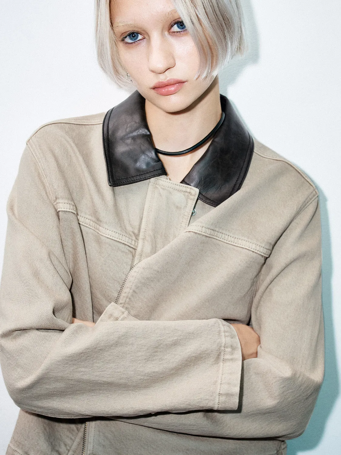 Leather Collar Denim Jackets