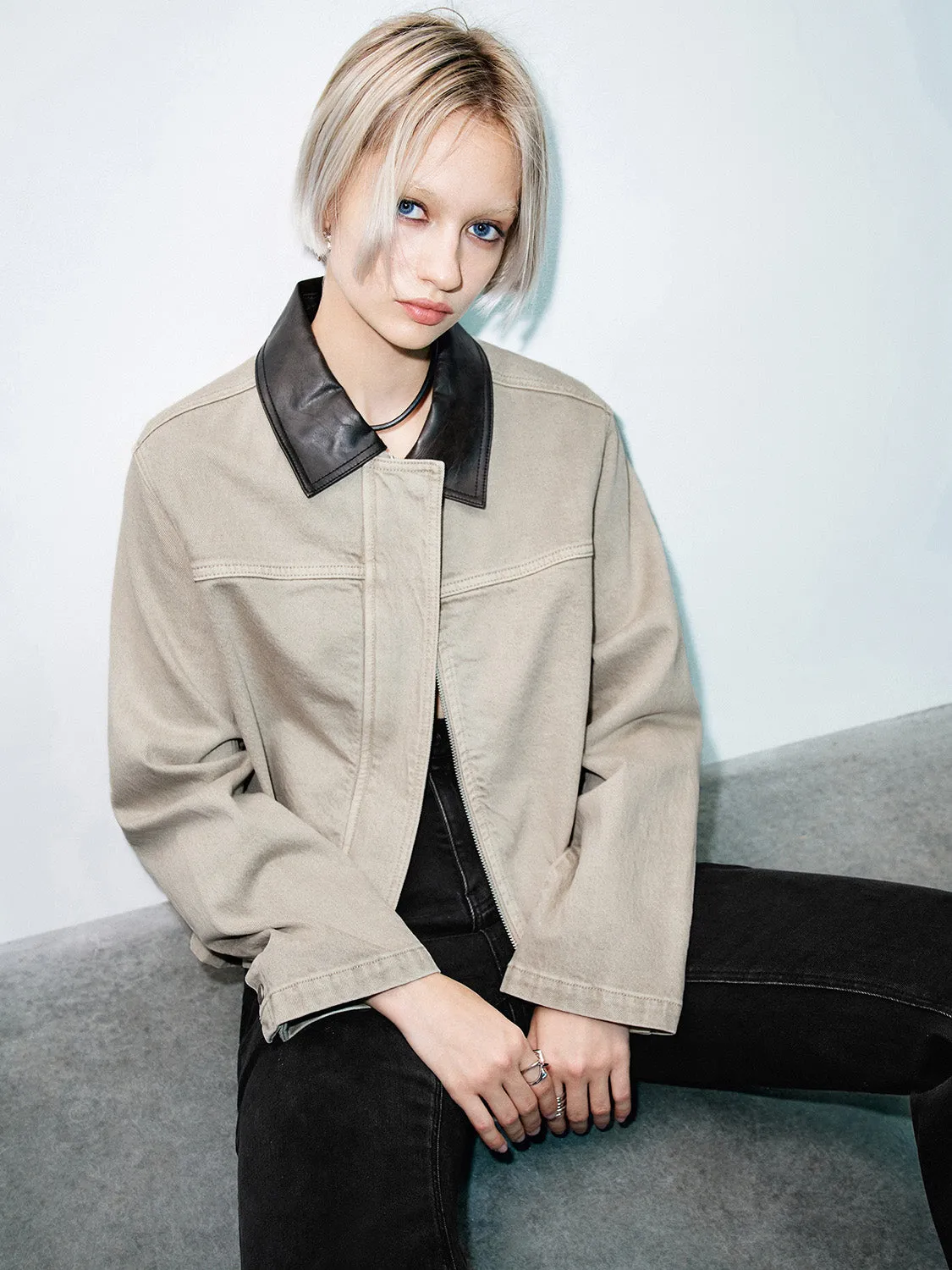 Leather Collar Denim Jackets