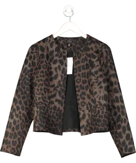 lipsy london Brown Animal Printed Cropped Collarless Blazer UK 10