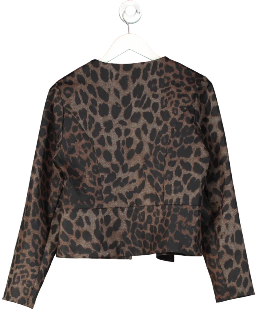 lipsy london Brown Animal Printed Cropped Collarless Blazer UK 10