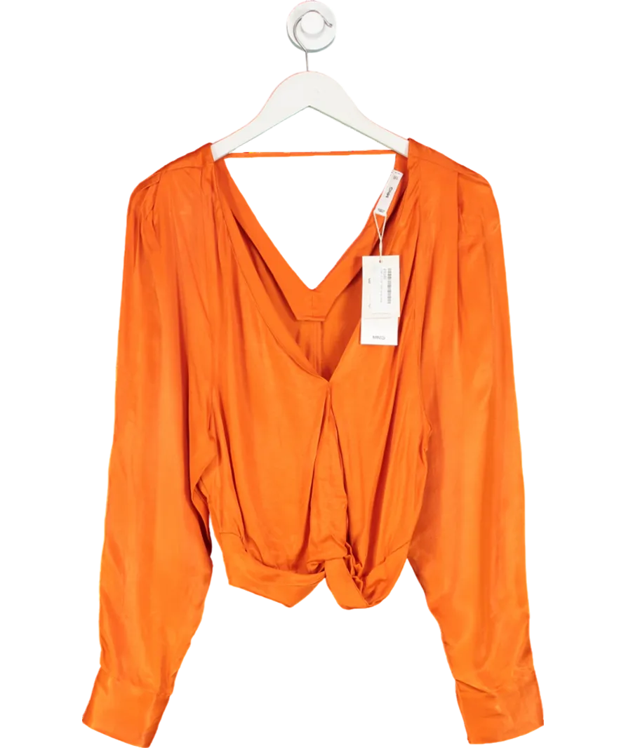 MANGO Orange Satin Deep V Blouse UK M