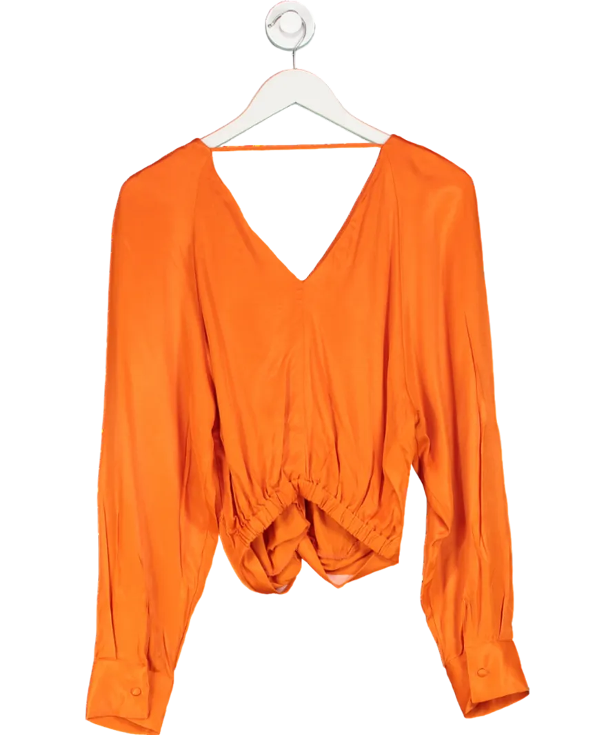 MANGO Orange Satin Deep V Blouse UK M