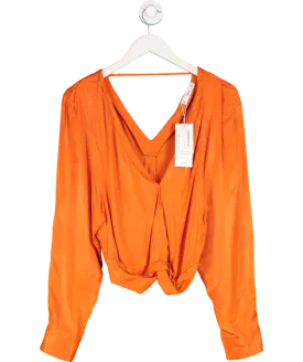 MANGO Orange Satin Deep V Blouse UK M