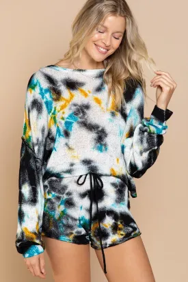 POL Tie Dye Knit Cropped Sweater - Black Rainbow
