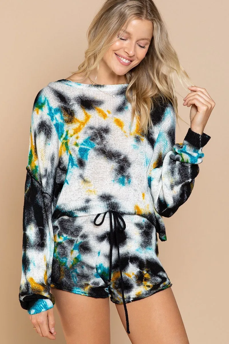 POL Tie Dye Knit Cropped Sweater - Black Rainbow
