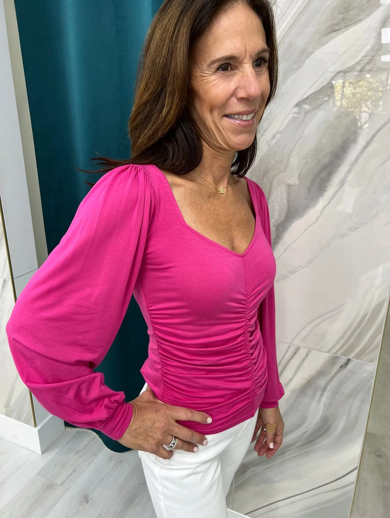 Ruched Front Sweetheart Top