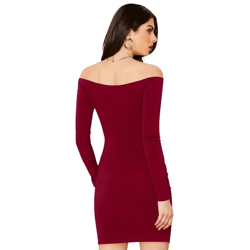 Sassy Women's Knitting strachable Solid V Neck Full Sleeve Dress