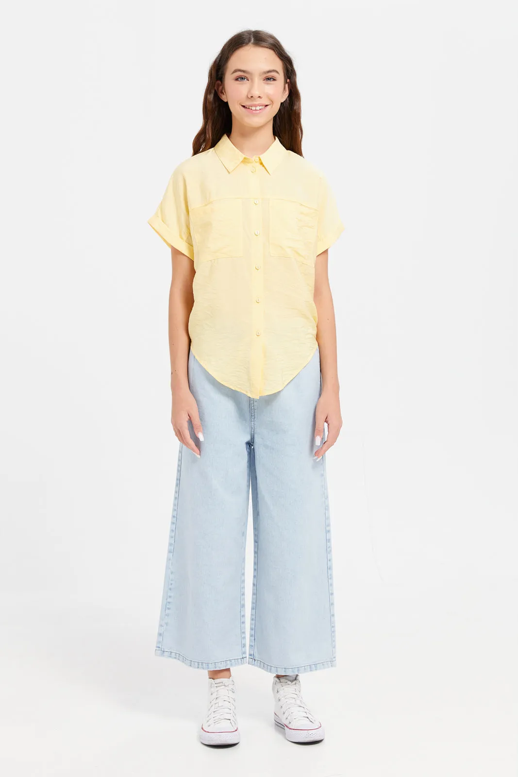 Senior Girls Yellow Front Tie Blouse
