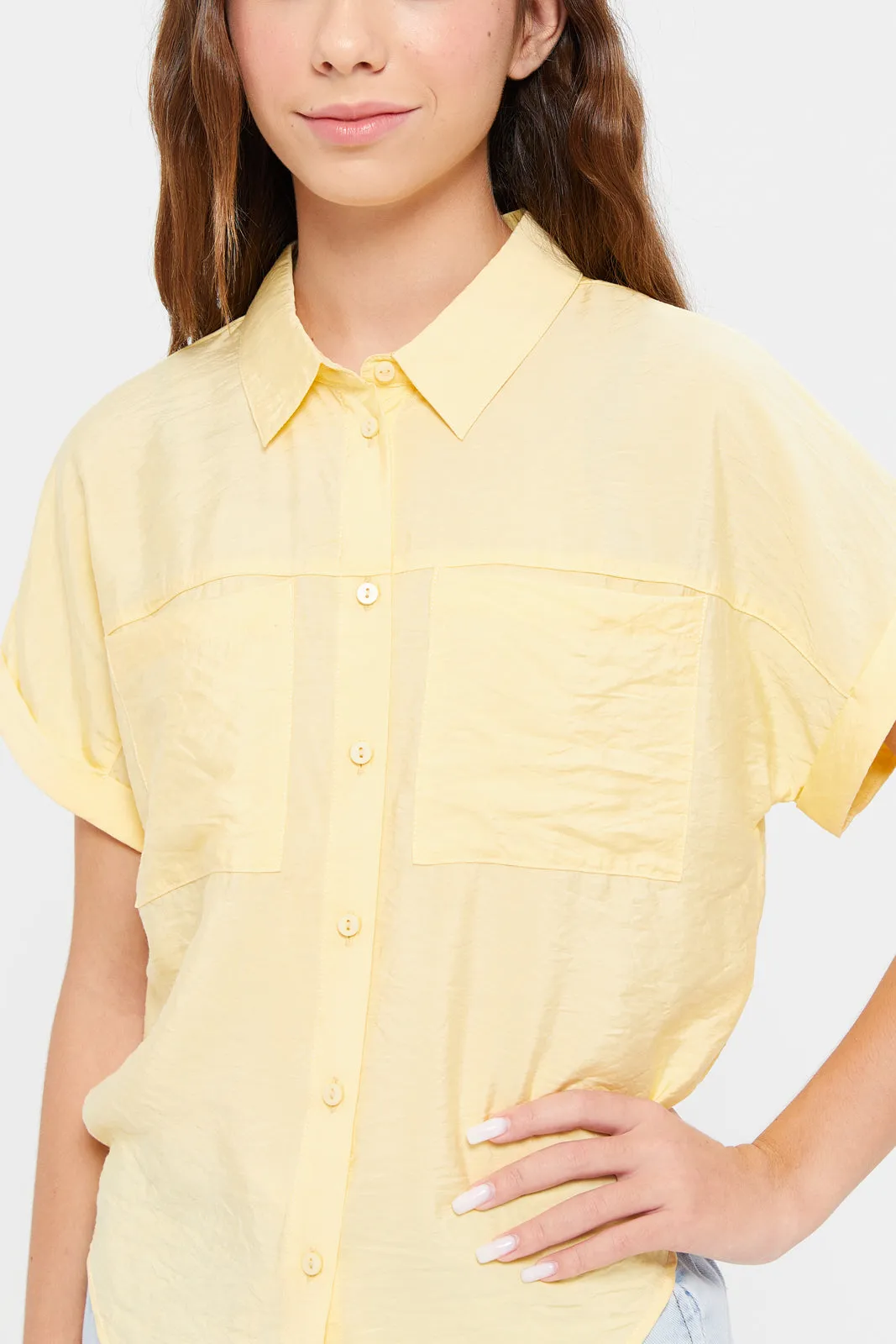 Senior Girls Yellow Front Tie Blouse