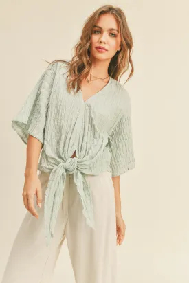 Textured tie front blouse