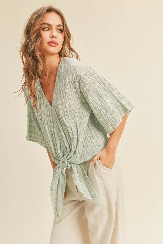 Textured tie front blouse