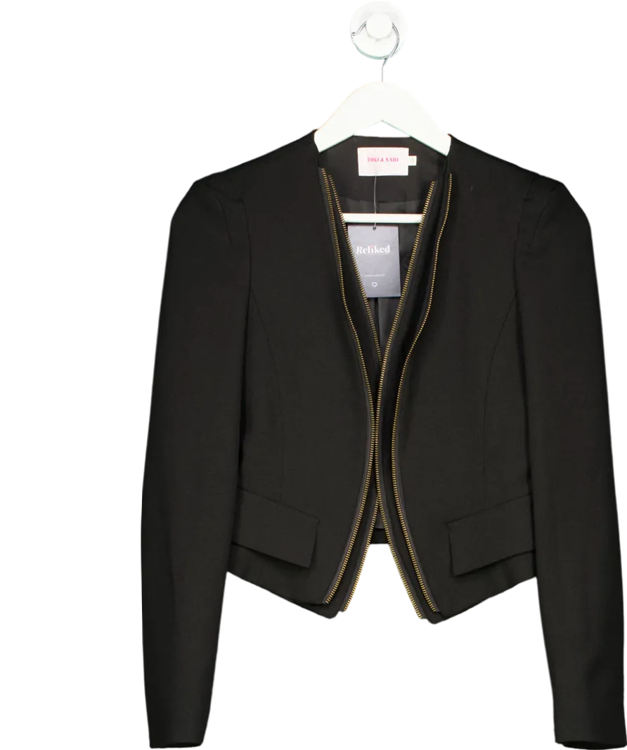 Toki & Nabi Black Zip Detail Cropped Blazer UK S