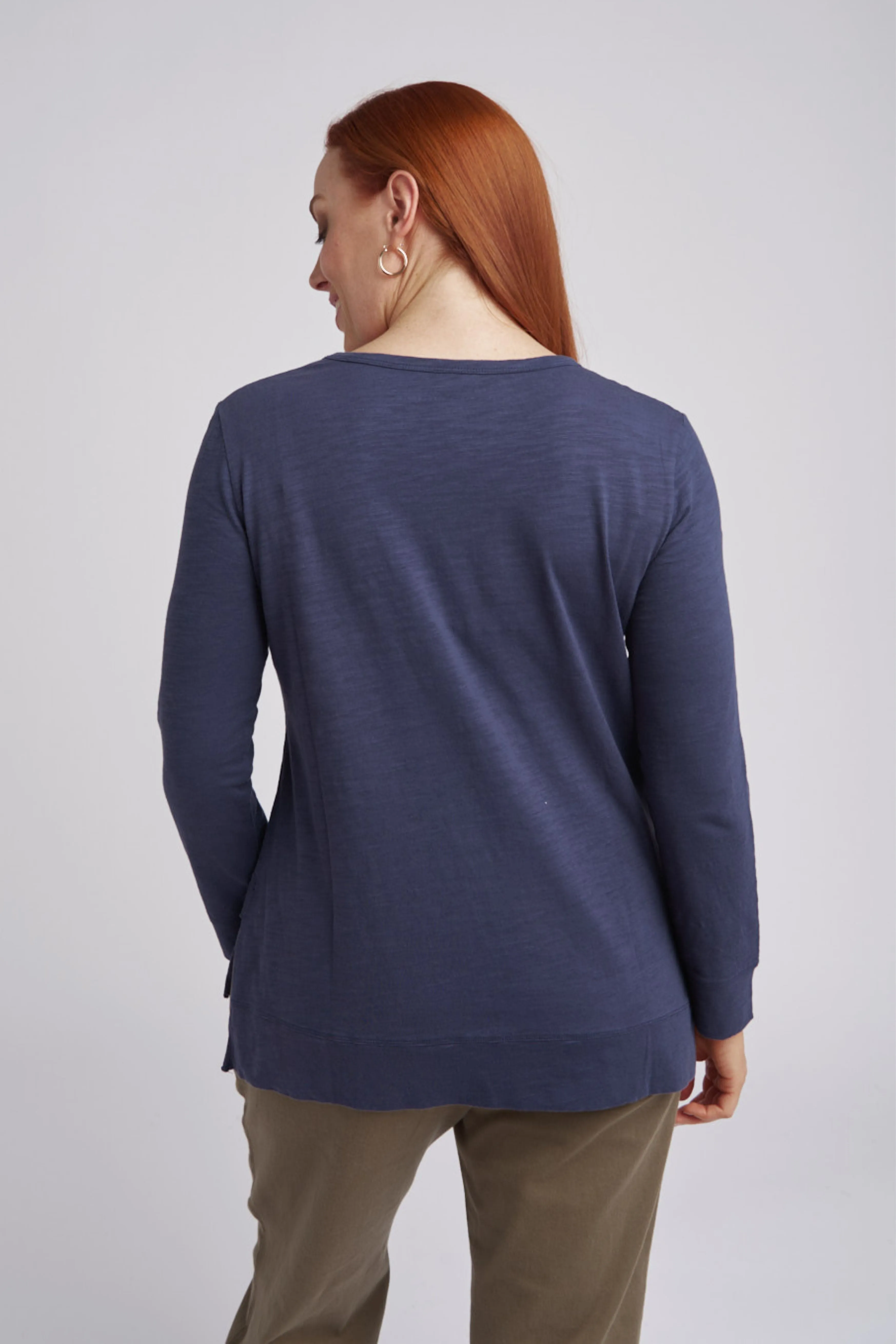 V Neck Hi Low Cotton Tee Navy