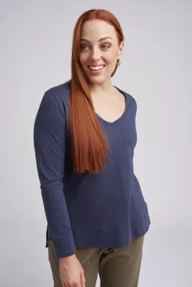 V Neck Hi Low Cotton Tee Navy
